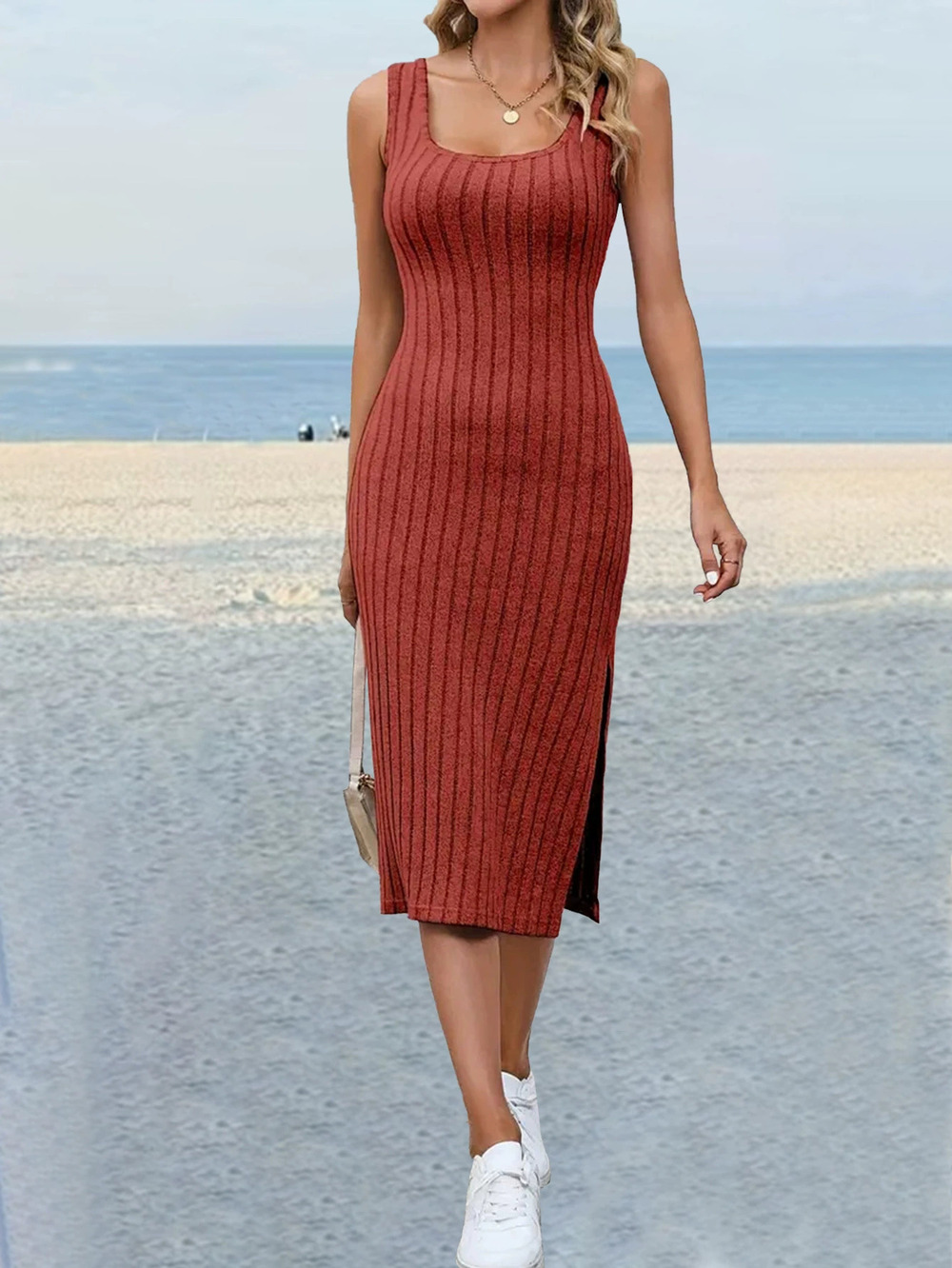 ZARA Sexy Ribbed Side Slit Bodycon Dress